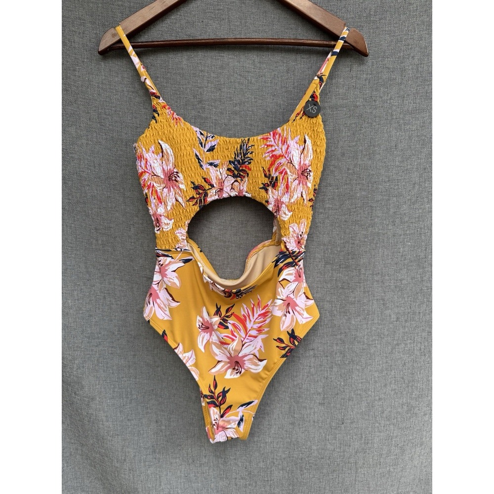 Cotton On Body XS Cutout One Piece Swimsuit Yellow Floral‎